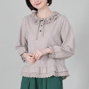 [애비뉴투지]엄마옷 슈가 레이스 카라 리본 순 면 여성 봄 가을 긴팔 블라우스 B03347 50대 60대