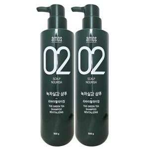 아모스 녹차실감 리바이탈라이징 산뜻한 타입 지성 샴푸 500g 2개