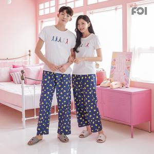 포이 40수 면 9부 하트오리 커플 파자마/잠옷/홈웨어/면파자마/파자마바지