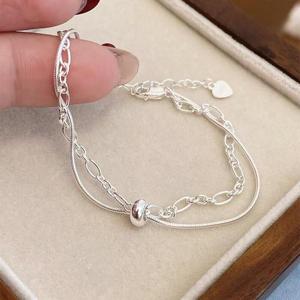 [디자이너몰]여성 실버 925 스네이크 더블 체인 볼 팔찌