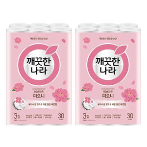 [깨끗한나라] 2025 NEW 허브가든 피오니 프리미엄 화장지 27m 30롤x2팩