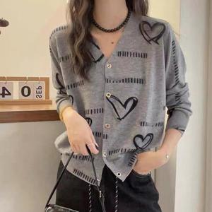[유니제이] 이러 하트 패턴 가디건