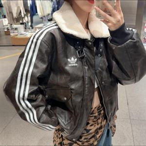 아디다스 PU PAD JKT  캐주얼 무스탕 가죽 자켓 블랙 KF3691