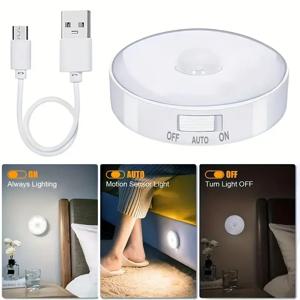 LED 스마트 모션 센서 자석 무선 벽등 침대용 USB 충전식 따뜻한 백색 RGB 야간 조명 (스위치 포함)