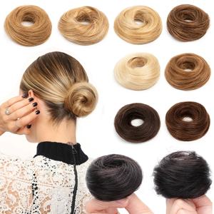 MRS HAIR 인간의 머리카락 빵 Chignon 포니 테일 헤어 피스 Updo 도넛 리얼 헤어 익스텐션 유연한 탄성 밴드 브라운 블론드