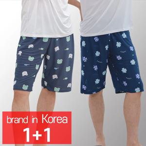 [콜라에스](1+1 2매) 쿨원단 남성 5부 냉감파자마/하늘강쥐+럭키네잎/잠옷/쿨링/반바지