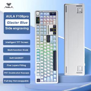 AULA F108 Pro 게이밍 기계식 키보드 트라이 모드 커스텀 멀티 노브 스크린 RGB e스포츠 무선 키보드 TFT 스마트 디스플레이 탑재