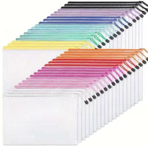 36/24/12pcs A4 투명 메쉬 지퍼 파우치 가방, 조직, 보드 게임, 퍼즐, 사무용품, 학교 및 여행용