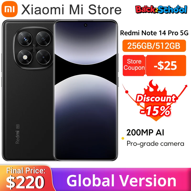 글로벌 버전 샤오미 레드미 노트 14 프로 5G 스마트폰 미디어텍 디멘시티 7300-울트라 200MP AI 카메라 NFC 6.67인치 AMOLED 디스플레이 IP68