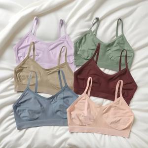 여성 푸쉬업 튜브탑 스포츠 심리스 브라 노패드 크롭탑 여성 노와이어 속옷 단색 섹시 란제리 이너웨어