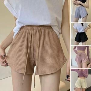 여성 반바지 여름 높은 탄성 레이스 업 Drawstring 넓은 다리 땀 짧은 피트니스 러닝 반바지 루즈 캐주얼 대형 스포츠 바지