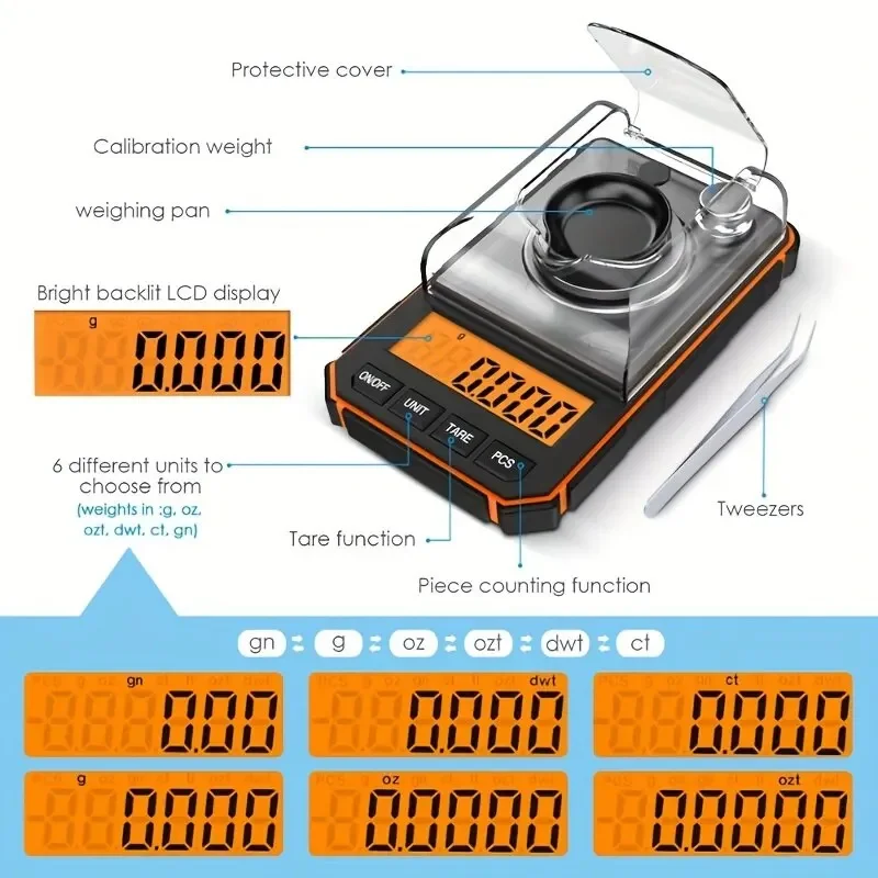 전자 디스플레이 정밀 포켓 미니 디지털 밀리그램 저울, 전문 쥬얼리 체중계, 1 개, 0.001g, 50g