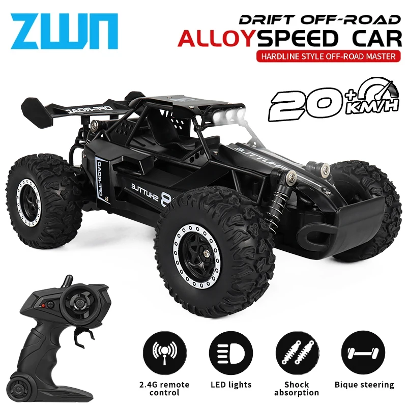 ZWN 1:16 LED 조명이있는 2.4Gh 모델 RC 자동차 2WD 오프로드 원격 제어 등산 차량 야외 자동차 장난감 소년 소녀 선물