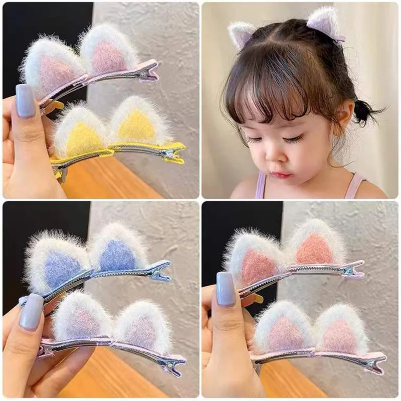 봉제 고양이 귀 (찐빵 고양이 귀 모양 빵) 어린이 머리핀 귀여운 만화 입체 클립 여자아이 머리핀 클립 한국