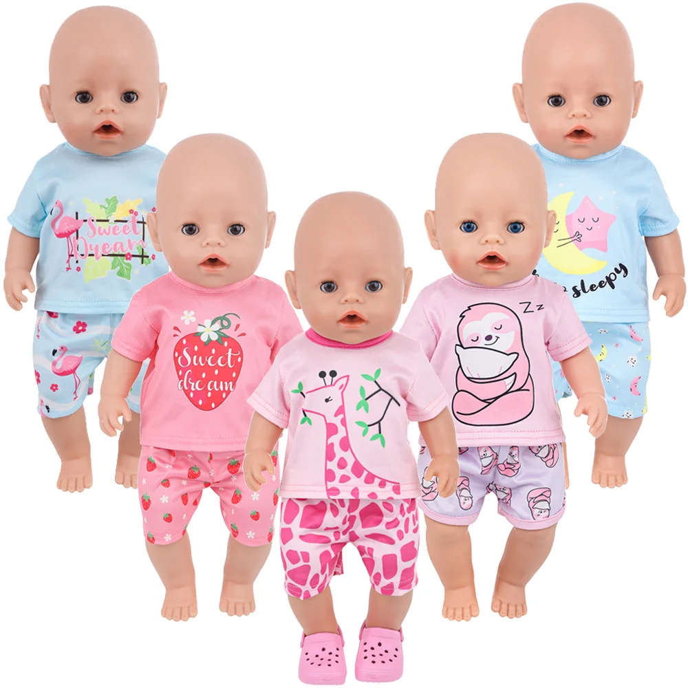 만화 기린 잠옷 43cm & 18 인치 아기 인형 귀여운 플라밍고 나태 다시 태어난 인형 옷 소녀 장난감 우리 세대 선물