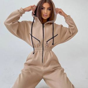 2023 여성 후드 점프 슈트 원피스 복장 따뜻한 양털 스포츠 점프 슈트 여성 운동복 Playsuit 긴 소매 지퍼 오버올