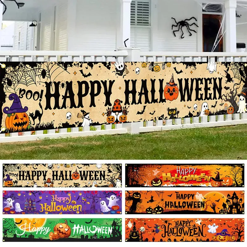 유령 할로윈 호박 배너 레트로 할로윈 파티 표지판 배너 장식 울타리 마당 베란다 표지판 야외 공포 장식