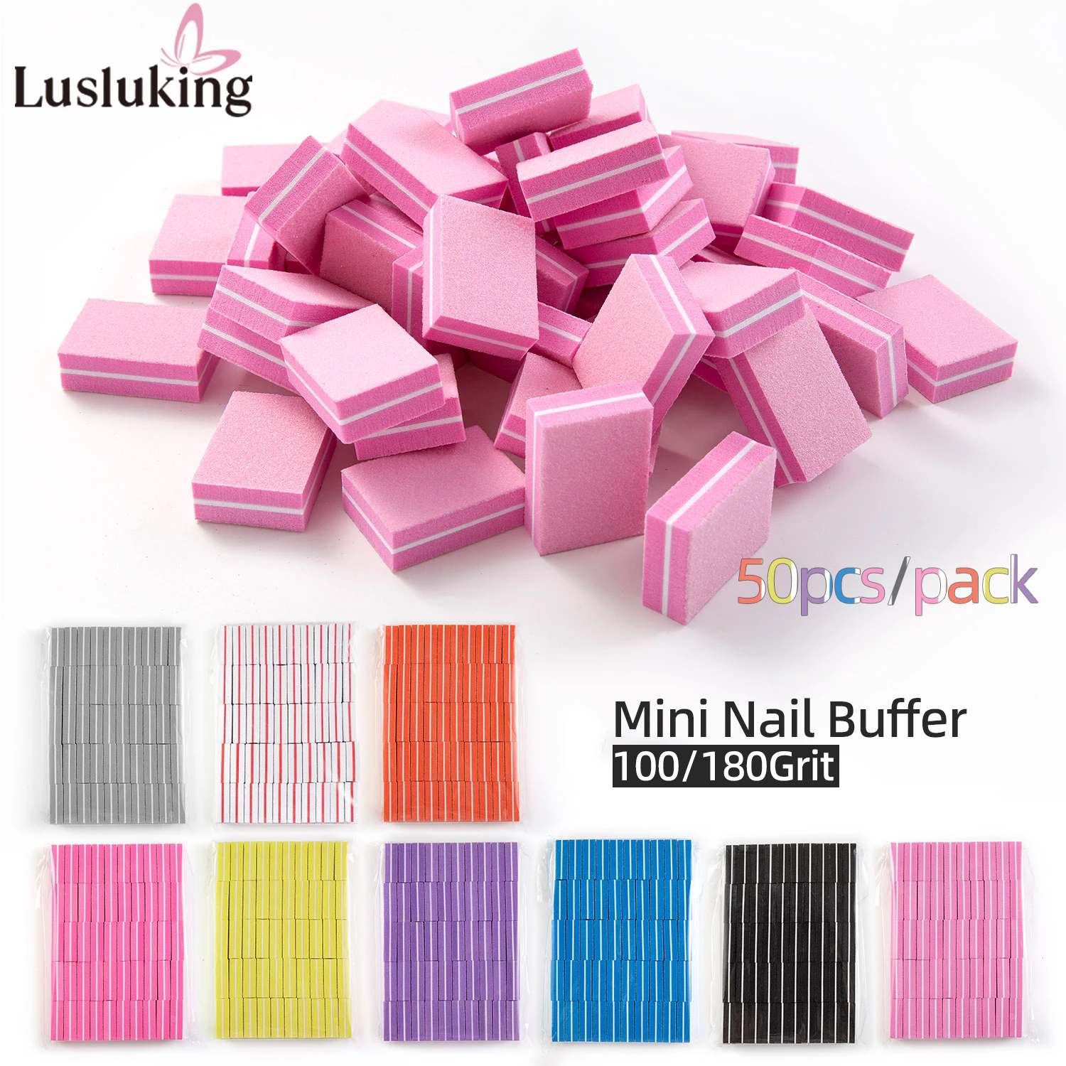 50pcs / Lot 양면 미니 네일 파일 블록 다채로운 스폰지 네일 버퍼 블록 네일 폴리싱 매니큐어 도구 100/180 그릿