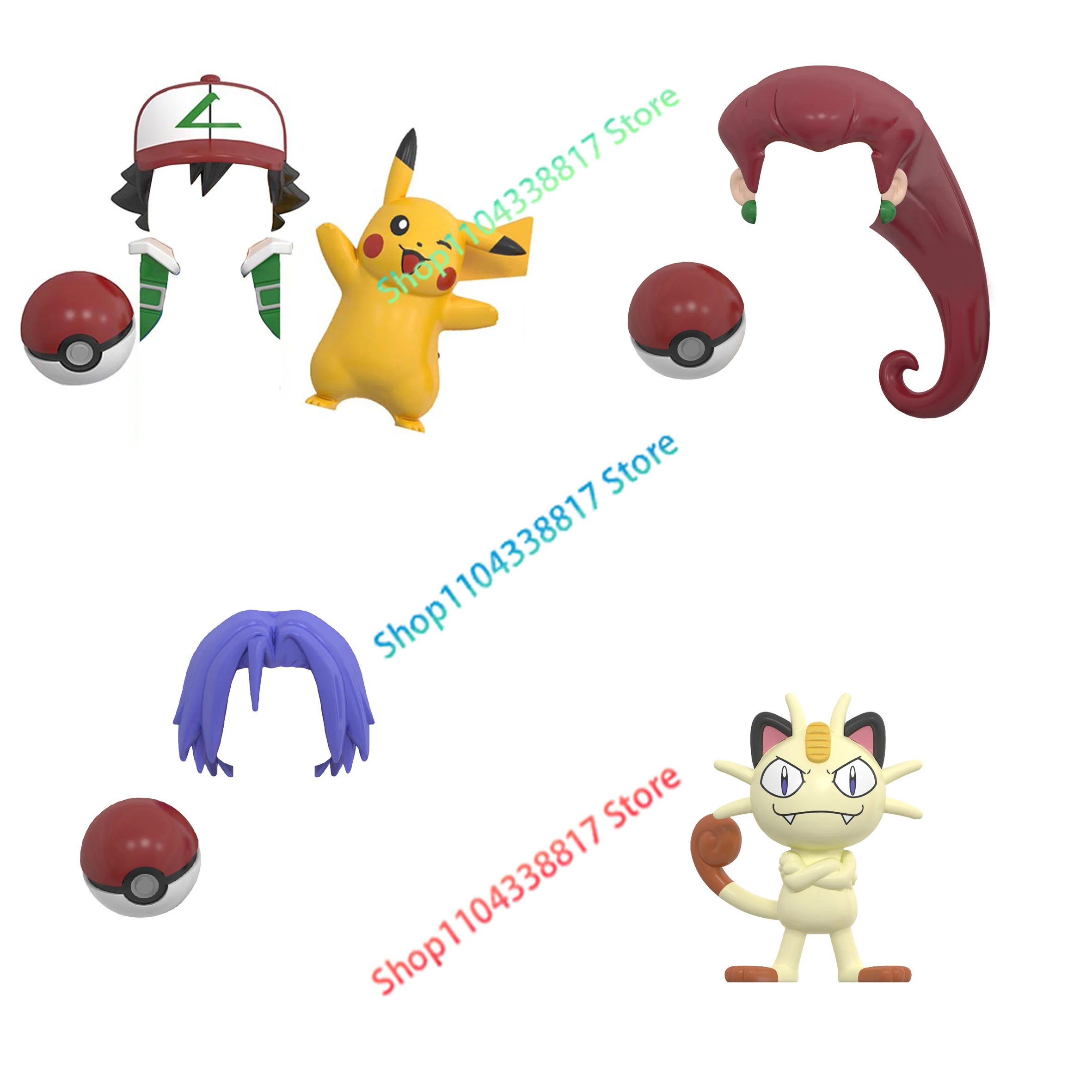 WM 블록 포켓몬 피카추 Ash Poke Ball Jessie James Meowth 애니메이션 만화 TV 벽돌 인형 빌딩 블록 조립 장난감 모델