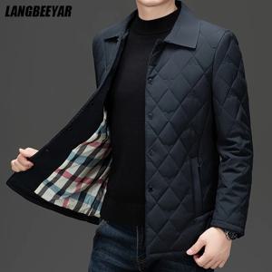 최고급 남성 다이아몬드 퀼팅 버블 코트 파카 재킷 윈드브레이커 코트 겨울 보온 중년용 턴다운 칼라 코트