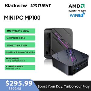 【브랜드+】블랙뷰 MP100 신형 미니 PC AMD R7 5700U/5825U 윈도우 11 8코어 16스레드 16GB DDR4 512GB/1TB SSD 와이파이 6 미니