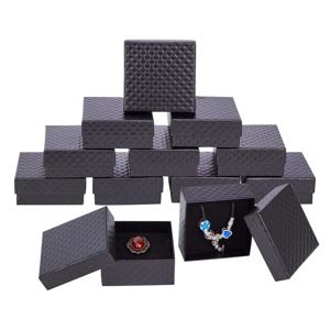 12개 블랙 사각형 종이 보석 상자 7.5x7.5x3.5cm 각각 펜던트 귀걸이 반지용 - 발렌타인데이 선물 포장