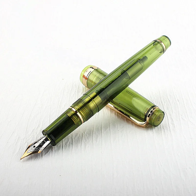 Jinhao 82 만년필 아크릴 EF/F/M/Bent Nib 황금 트림 변환기 쓰기 펜 포함
