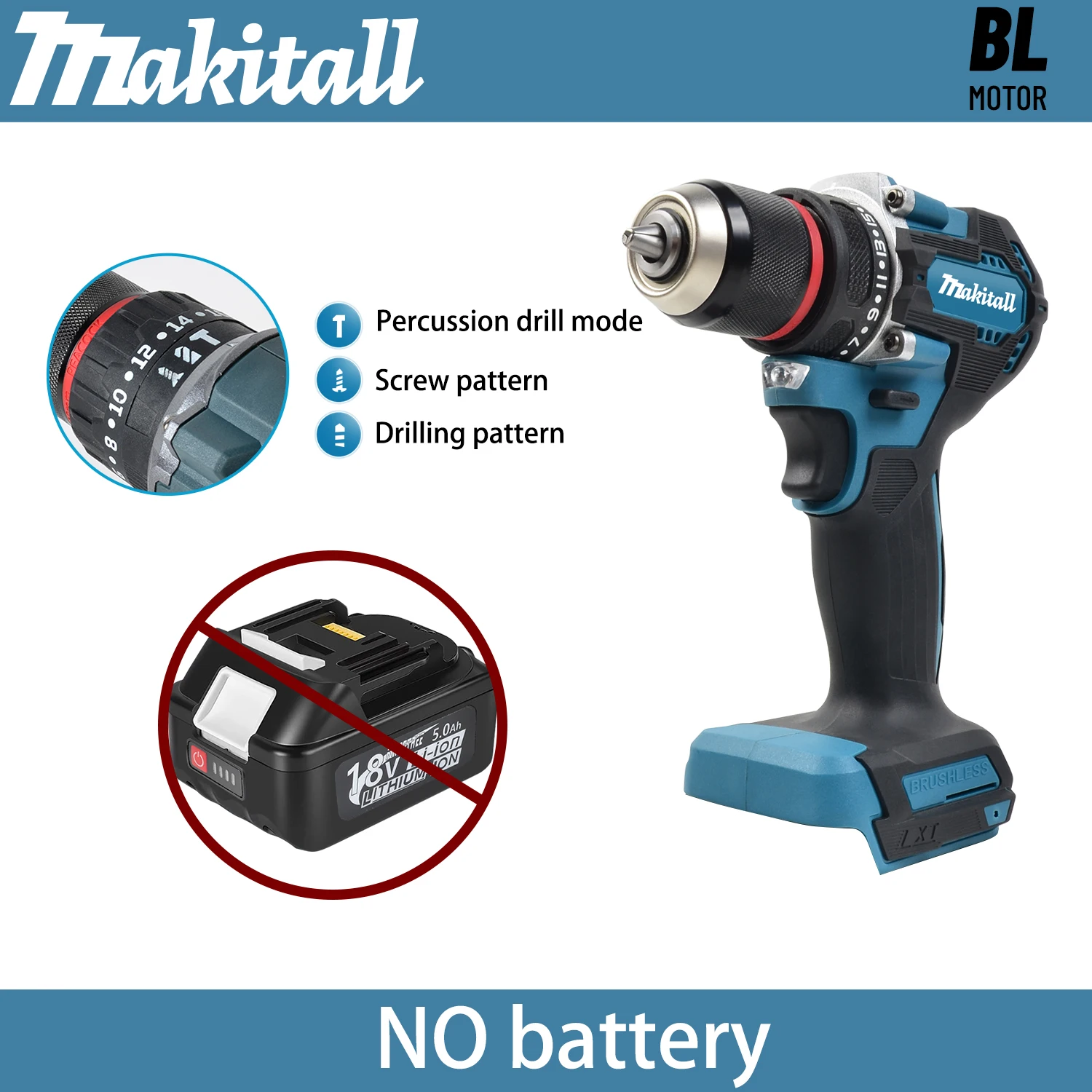 마키타 DDF487 10mm 브러시리스 18V 리튬 충전 임팩트 드릴, 가정용 핸드 드릴, 고토크 전동 드라이버