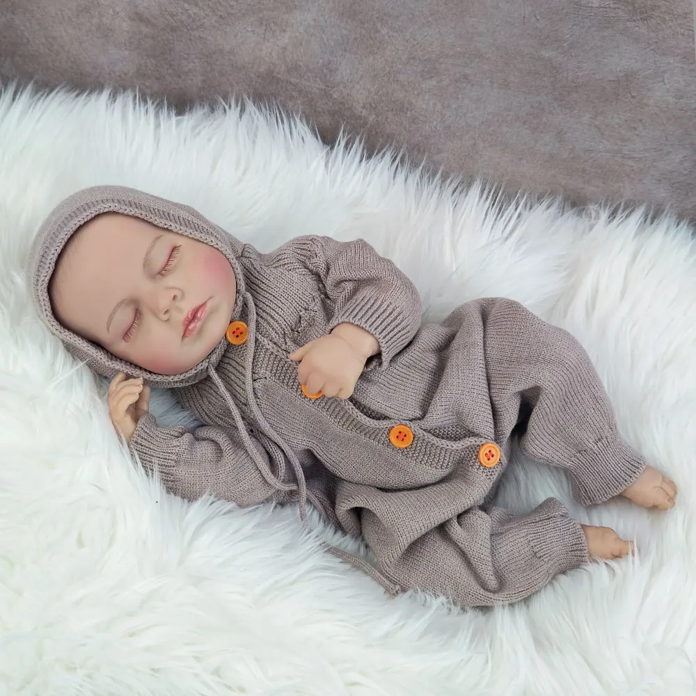 20 인치 50CM 반 접착제 닫힌 눈 다시 태어난 아기 인형 3D 그림 피부 살아있는 신생아 천 몸 귀여운 어린이 생일 선물