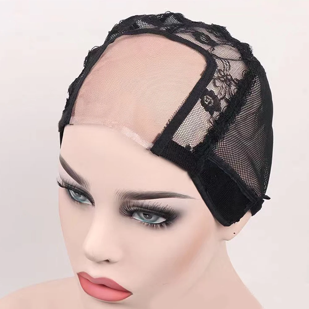 1PC 블랙 4x4 인치 U-파트 HD 레이스 가발 모자 DIY 가발 만들기 헤어 네트 위빙 캡에 대한 조절 가능한 스트랩