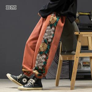 봄 가을 패션 플러스 사이즈 캐주얼 바지 남성 의류 자수 패치 워크 하렘 바지 오버 사이즈 하라주쿠 조깅 남성
