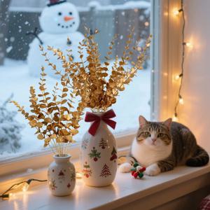 10개 인조 식물 유칼립투스 잎 줄기 크리스마스 장식 홈 데코 룸 데코 웨딩 부케 파티 테이블 센터피스