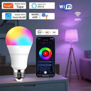 E27 투야 와이파이 LED 전구 AC 220V 110V LED 램프 10W 15W 20W 스마트 알렉사 스마트 라이프 앱 구글 어시스턴트 에코 음성 제어