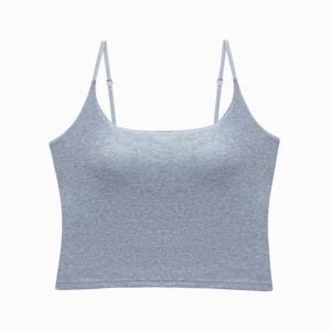 여름 신상 작은 스트랩 조끼 가슴 패드 포함 원피스 슬림핏 단색 숏탑 여성 패션 나일론 소재 이너 및 아우터웨어