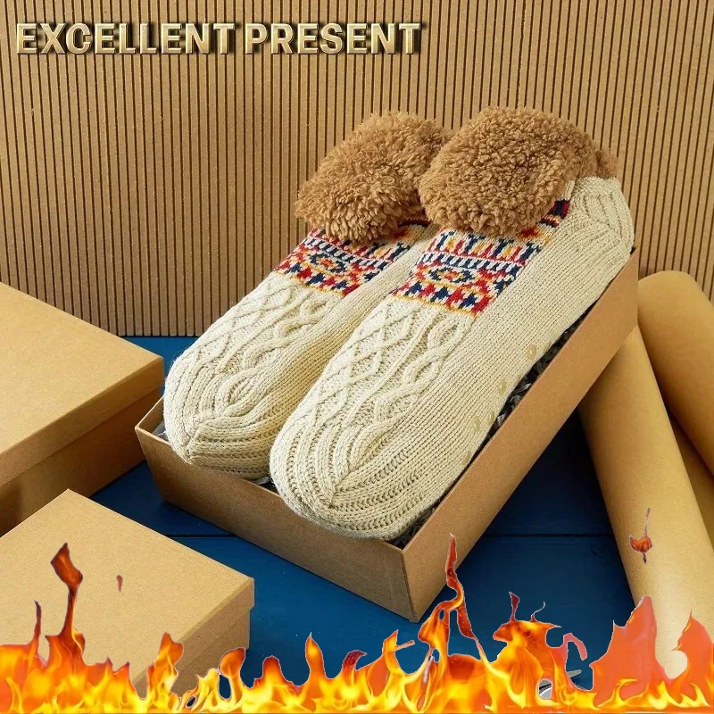 가을, 겨울 양말 양털 양털 미끄럼 방지 솔리드 컬러 바닥 양말 따뜻한 여성 양말 세트 달 양말 1 쌍