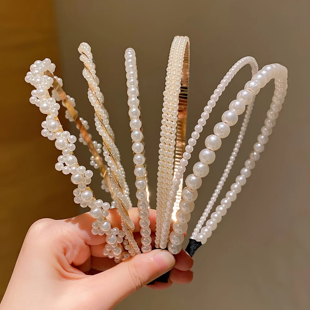 여아용 공주 헤어 액세서리 5개, 어린이 모조 진주 헤어밴드, 생일 머리핀, 아기 꽃 소녀 머리띠