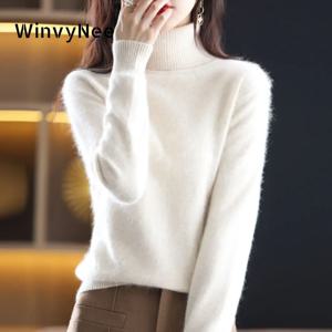 WinvyNee 여성 의류 밍크 캐시미어 스웨터, 캐주얼 긴팔 상의, 터틀넥 점퍼, 빈티지 따뜻한 풀오버, 겨울 A1248007