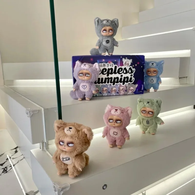 원래 새로운 수면 Grumpipi 시리즈 블라인드 박스 비닐 얼굴 인형 유행 펜던트 장식 마카롱 컬러 가방 컬렉션 모델 장난감 선물