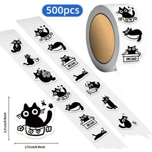 500PCS 작은 검은 고양이 롤 스티커 낙서 스티커 DIY 전화 케이스 노트북 물병 방수 스티커