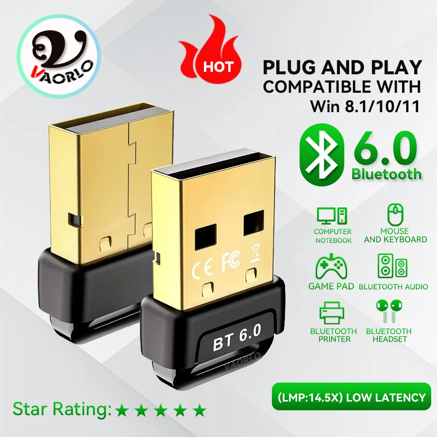 USB Bluetooth 6.0(LPM:14.5X) 어댑터 Bluetooth 5.4(13.X) 동글 PC Windows 11/10/8.1 키보드/마우스 스피커/프린터, 헤드폰용 Bluetooth 수신기/송신기