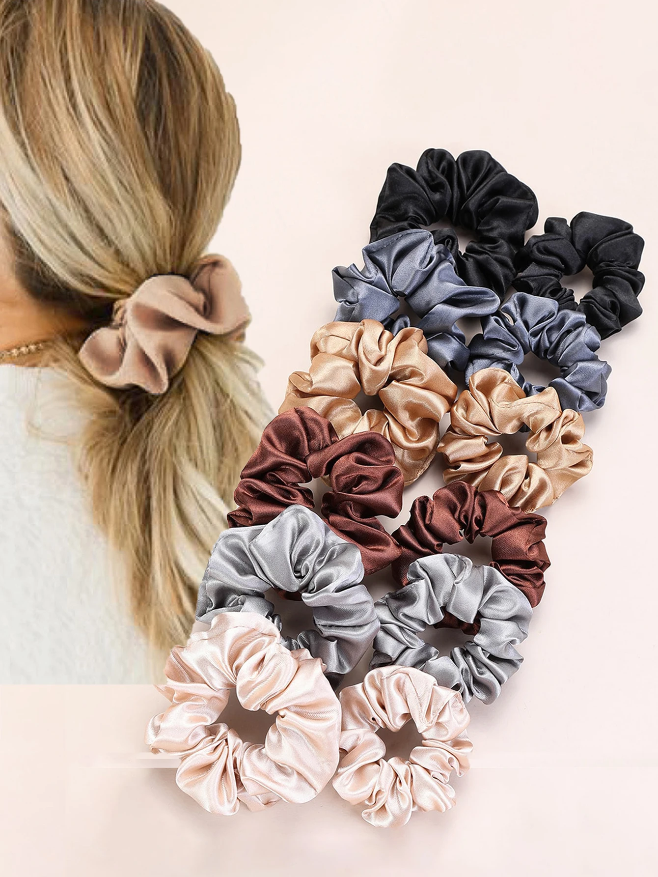 12개 다채로운 새틴 스크런치 - 여성과 소녀를 위한 편안하고 간단한 헤어 액세서리