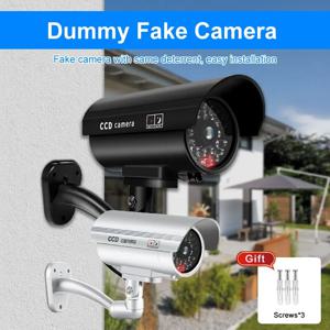 1PC 더미 보안 카메라 방수 실내외 가짜 CCTV 감시 시스템, 빨간색 깜박이는 LED 조명, 배선 필요 없음