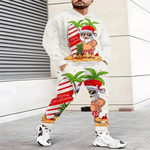 크리스마스 후드 바지 투피스 세트 3D 프린트 재미 있은 산타 클로스 그래픽 긴 소매 정장 가을 겨울 축제 운동복