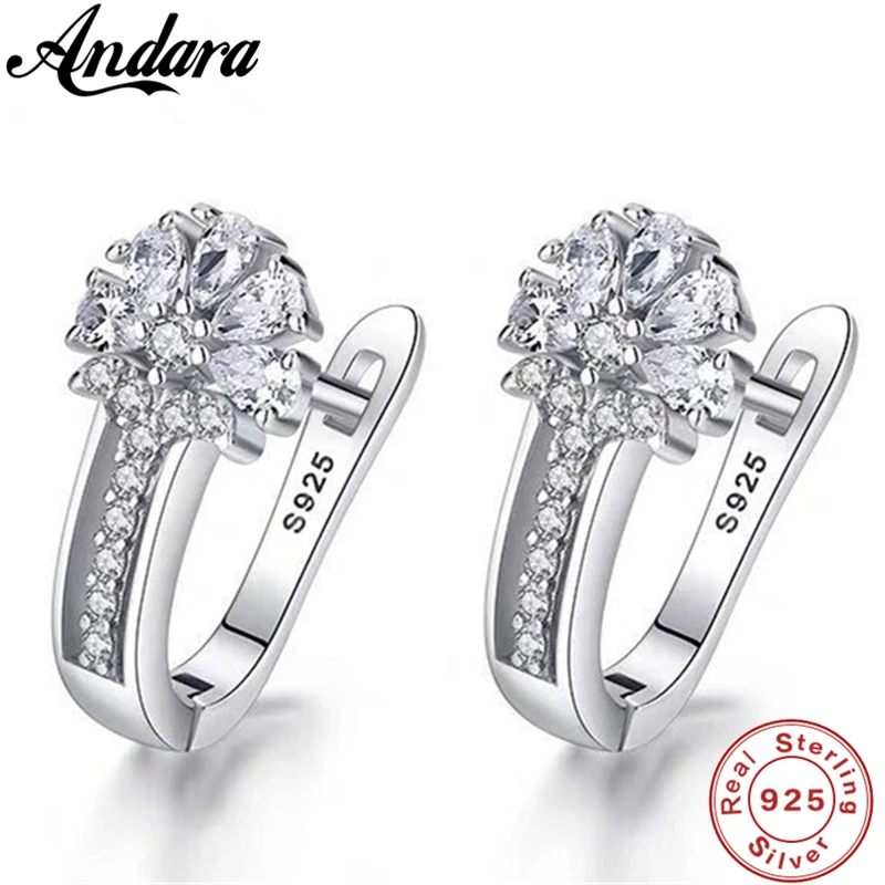 고급 보석 925 스털링 실버 귀걸이 지르콘 크리스탈 꽃 귀걸이로 상감 여성을위한 매력 보석 선물 약혼 결혼