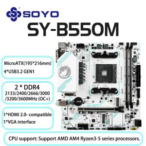 SOYO AMD 게이밍 마더보드, 듀얼 채널 지원, RYZEN R3 R5 R7 3000 4000 5000 CPU AM4 소켓, B550M, USB3.1, M.2, Nvme, Sata3, DDR4