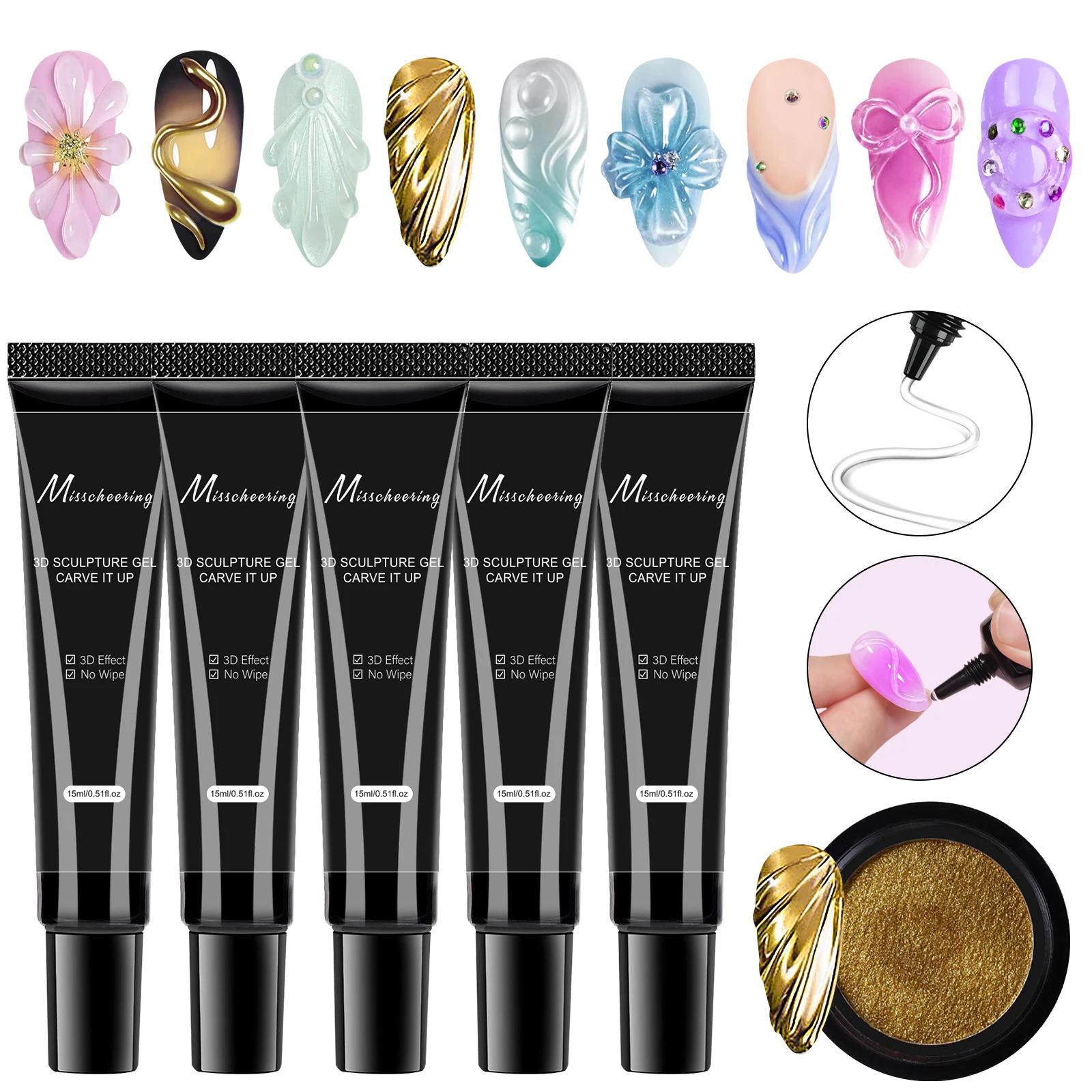 5개/세트 3D 네일 아트 젤 - DIY 디자인 방수 조형 젤 방수 네일 아트 디자인 젤 (복잡한 조각 및 모양용)