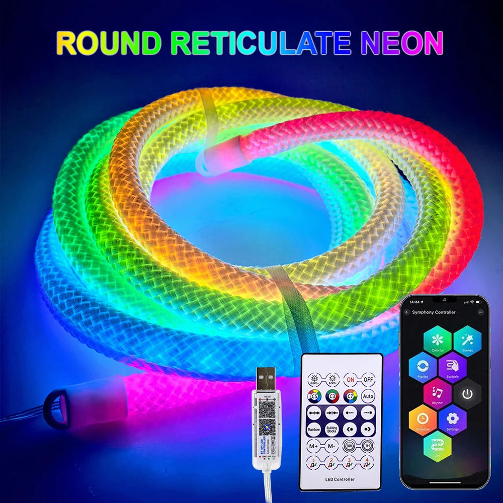 DC5V WS2812B WS28111 원형 격자무늬 네온 LED 스트립 360도 스마트 RGB 유연한 실리콘 라이트 테이프 IP67 및 28키 키트