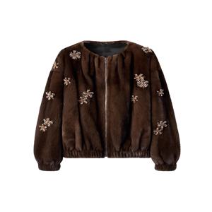 라우타로 겨울 럭셔리 우아한 두꺼운 따뜻한 부드러운 갈색 짧은 인조 밍크 퍼 코트 여성용 비딩 루즈 스타일리시 시크 플러피 재킷