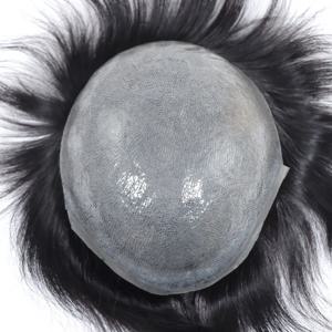 0.08mm 풀 PU 남성 모발 보철 피부 부분 가발 100% 인모 남성용 가발 남성 헤어 시스템 내추럴 블랙 8x10인치