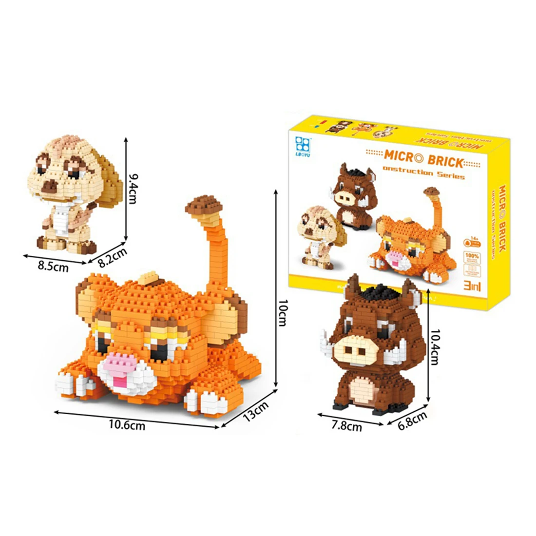 1856Pcs + 만화 나노 블록 사자 Timon Pumbaa 피규어 다이아몬드 3D 모델 성인을위한 마이크로 빌딩 블록 미니 벽돌 미니 블록